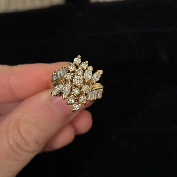 Size 5 14k yellow gold diamond cluster ring, 1.15ct total, APPRAISED - Picture 1 of 14